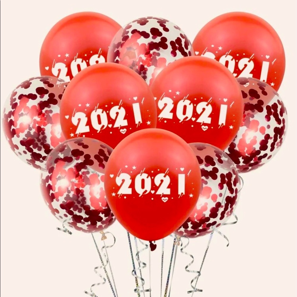 ❌SOLD❌Red 2021 & Confetti Balloons, (10) Pcs., New